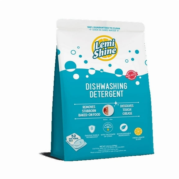 Lemi Shine Automatic Dishwasher Detergent Pods, Fresh Lemon Scent, 52 Ct(2 pack)
