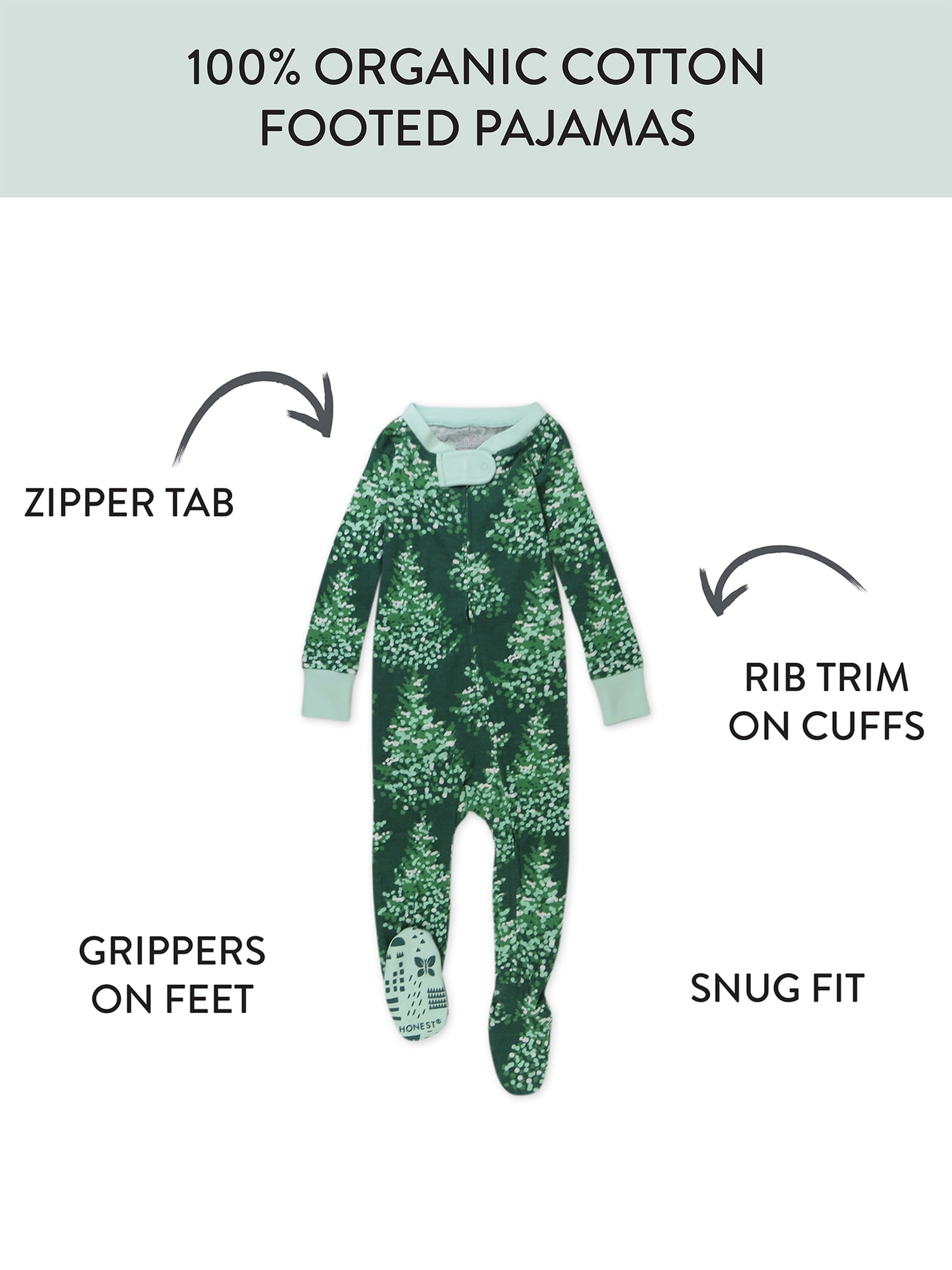 Honest Baby Clothing Organic Cotton Boy or Girl Long Sleeve Christmas Sleep N Play, Newborn to 9 Months