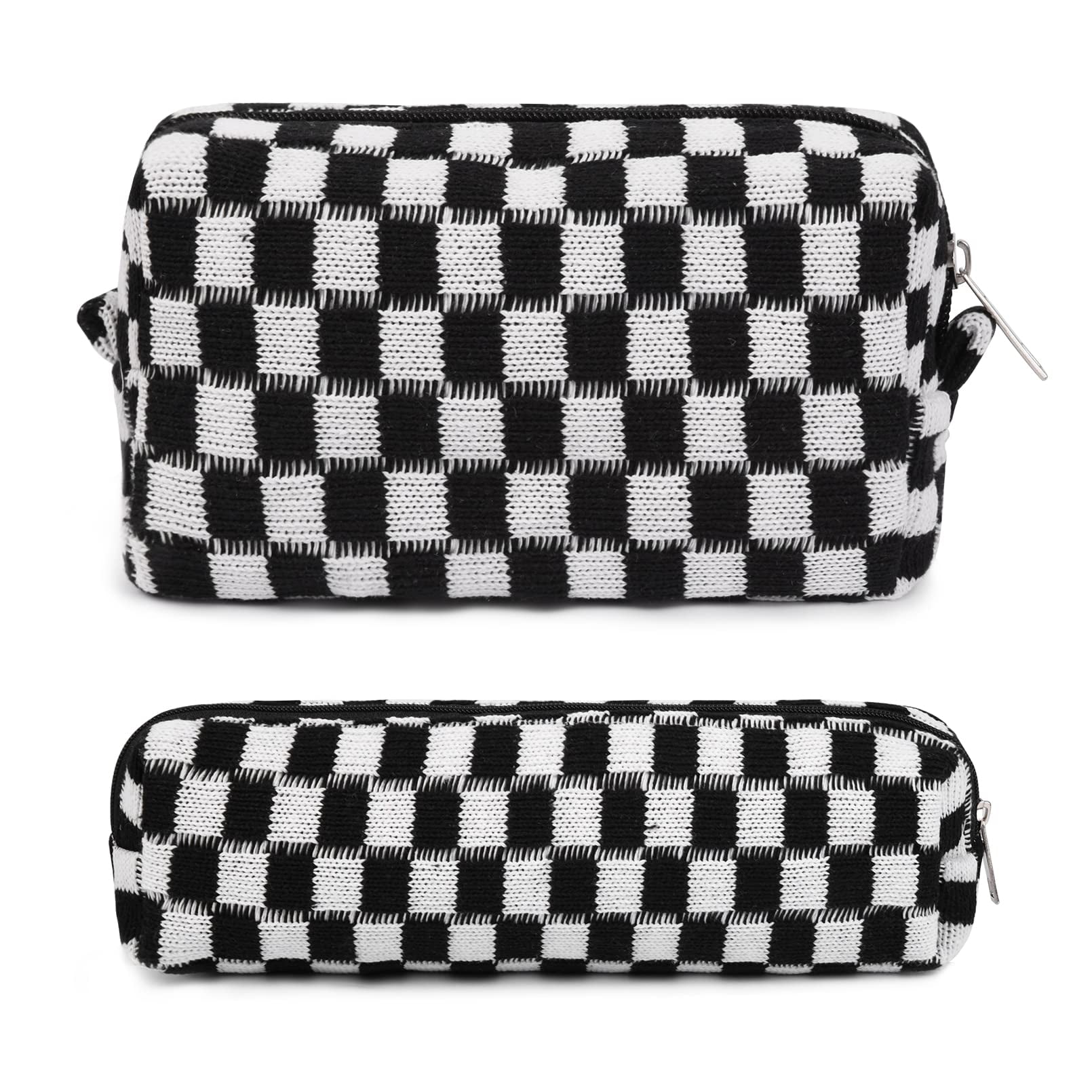 Lumento Black Checkered Makeup Bag,Travel Storage Cosmetic Bag,PU