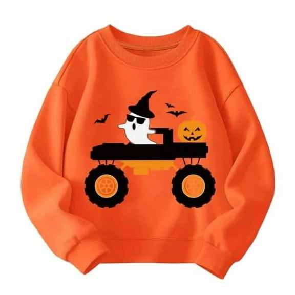 Tiijoy Toddler Boy Halloween Sweatshirt Cartoon Ghost Print Crewneck Pullover, Sizes 2-3