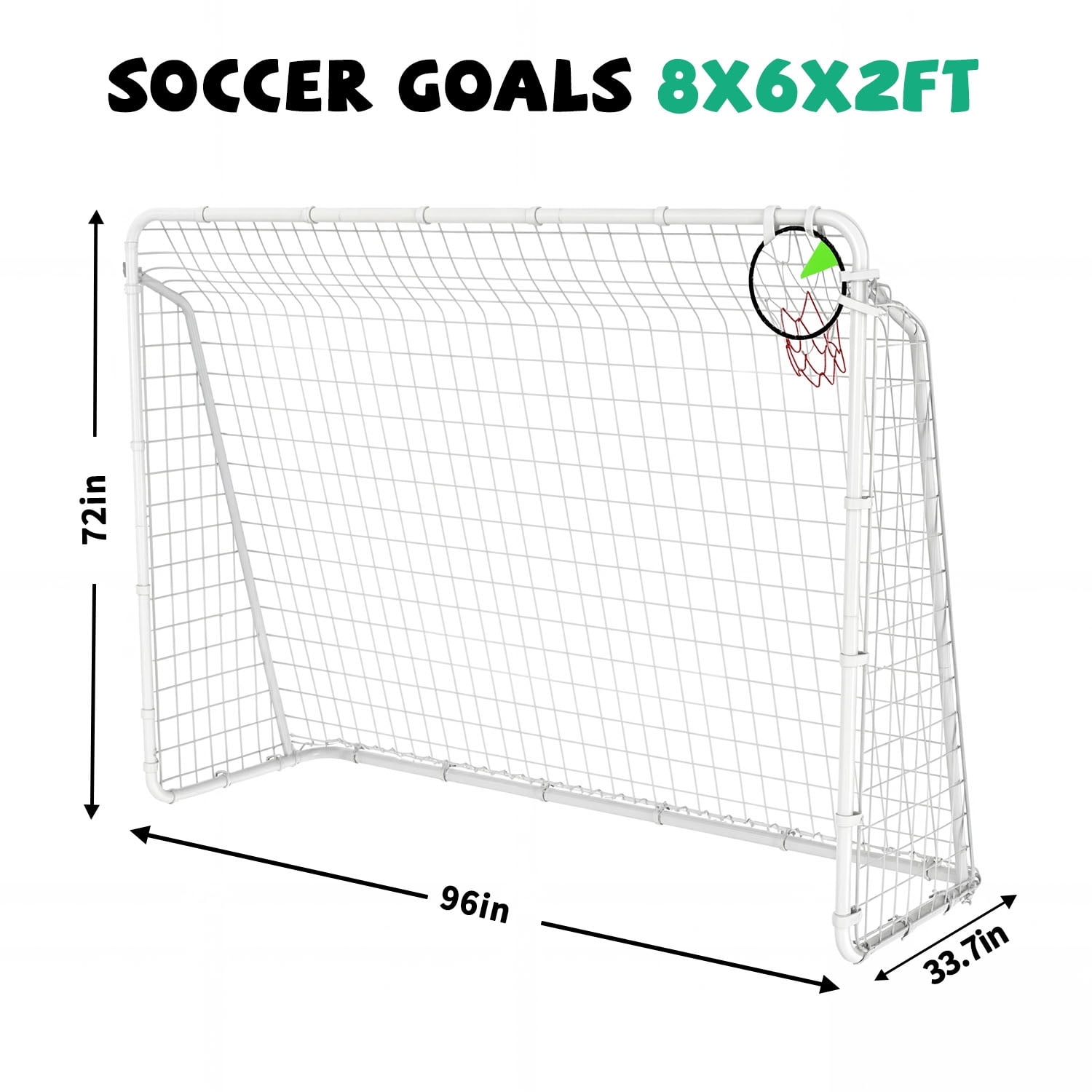 Aukfa 8x6 FT Soccer Goal for Kids, Heavy-Duty Steel Frame Backyard Soccer Net, Portable Training Goal for Outdoor Practice,White