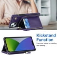 thumbnail image 4 of SaniMore for iPhone 14 Plus 6.7" 2022 Case with Back Zipper Wallet Flip Kicktsand Crossbody Shoulder Strap Retro PU Leather Wear-resistant Shockproof Anti-drop Cover for iPhone 14 Plus, Purple, 4 of 9