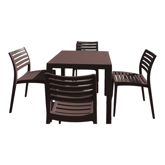 Luxury Commercial Living 5-Piece Brown Stackable Square Outdoor Patio Dining Set 33"