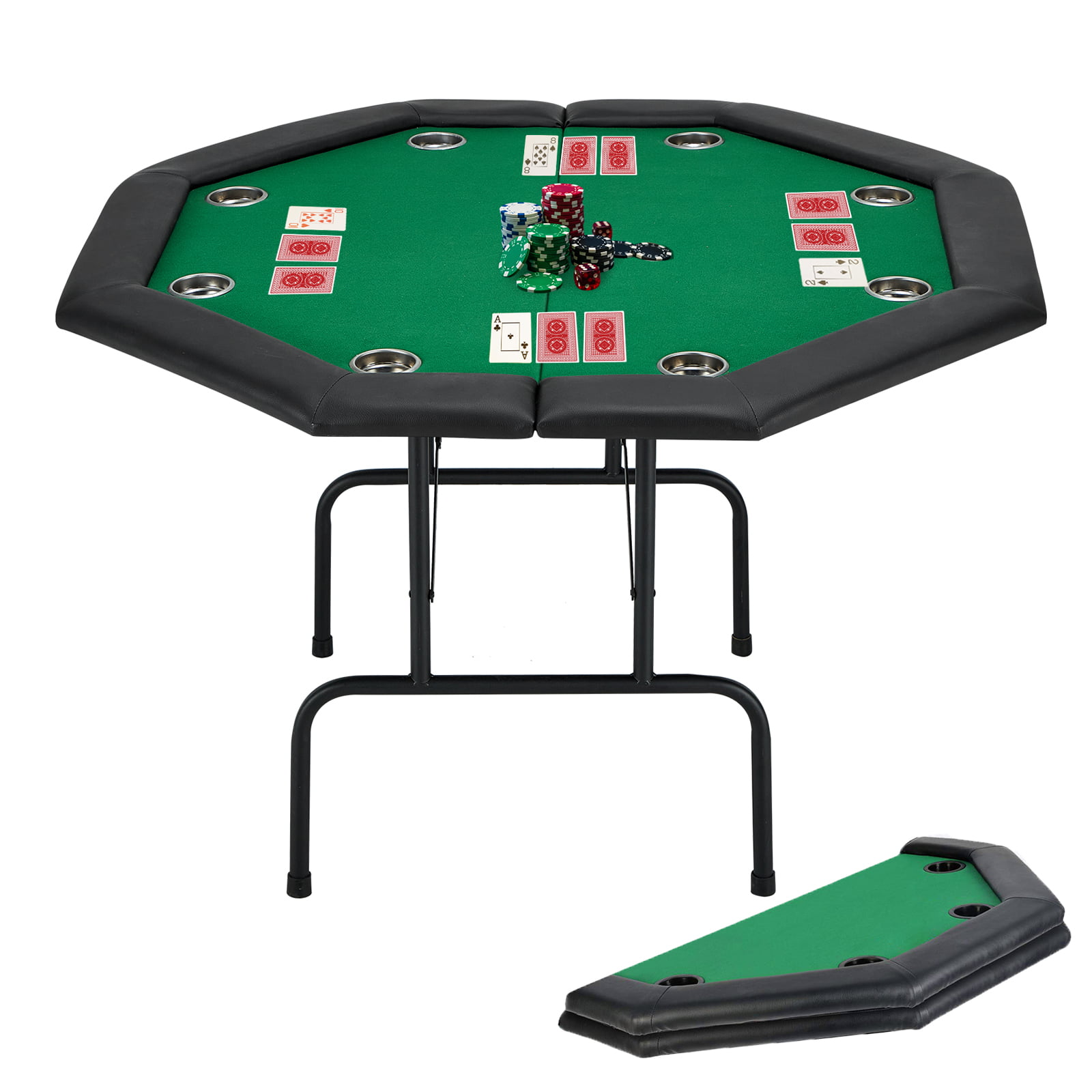 Top Texas Holdem Poker Table for 8 Player w/Leg Green Felt ECOTOUGE Game Poker Table w/Stainless Steel Cup Holder Casino Leisure Table 