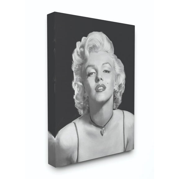 The Stupell Home Decor Collection Marilyn Monroe Black and White Portrait Illustration Canvas Wall Art