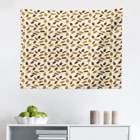 Ice Cream Tapestry, Summer Pattern with Vanilla Mint Strawberry Scoops on Waffle Cones and Popsicles, Fabric Wall Hanging Decor for Bedroom Living Room Dorm, 2 Sizes, Multicolor, by Ambesonne