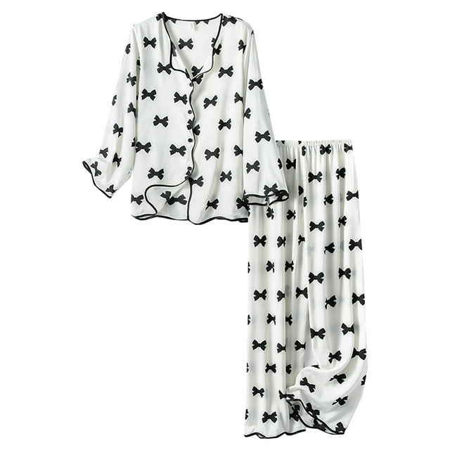 Pajamas Set for Women Long Sleeve Sleepwear Button Down Nightwear with ...