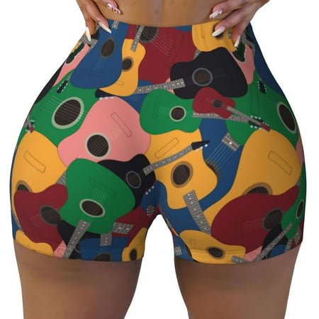 Workout Shorts Women  Colored Guitars Biker Shorts for Women Running Gym Spandex Shorts Tummy Control