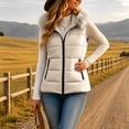 thumbnail image 6 of MOONDU Womens Puffer Vest Quilted Sleeveless Faux Fur Hood Zip Pockets Fall Winter Warm Outerwear for Layering Casual, 6 of 8