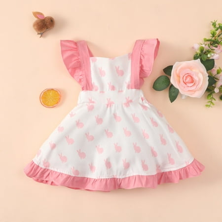 

Toddler Baby Girls Ruffles Sleeveless Easter Cartoon Rabbit Printed Backless Princess Dress