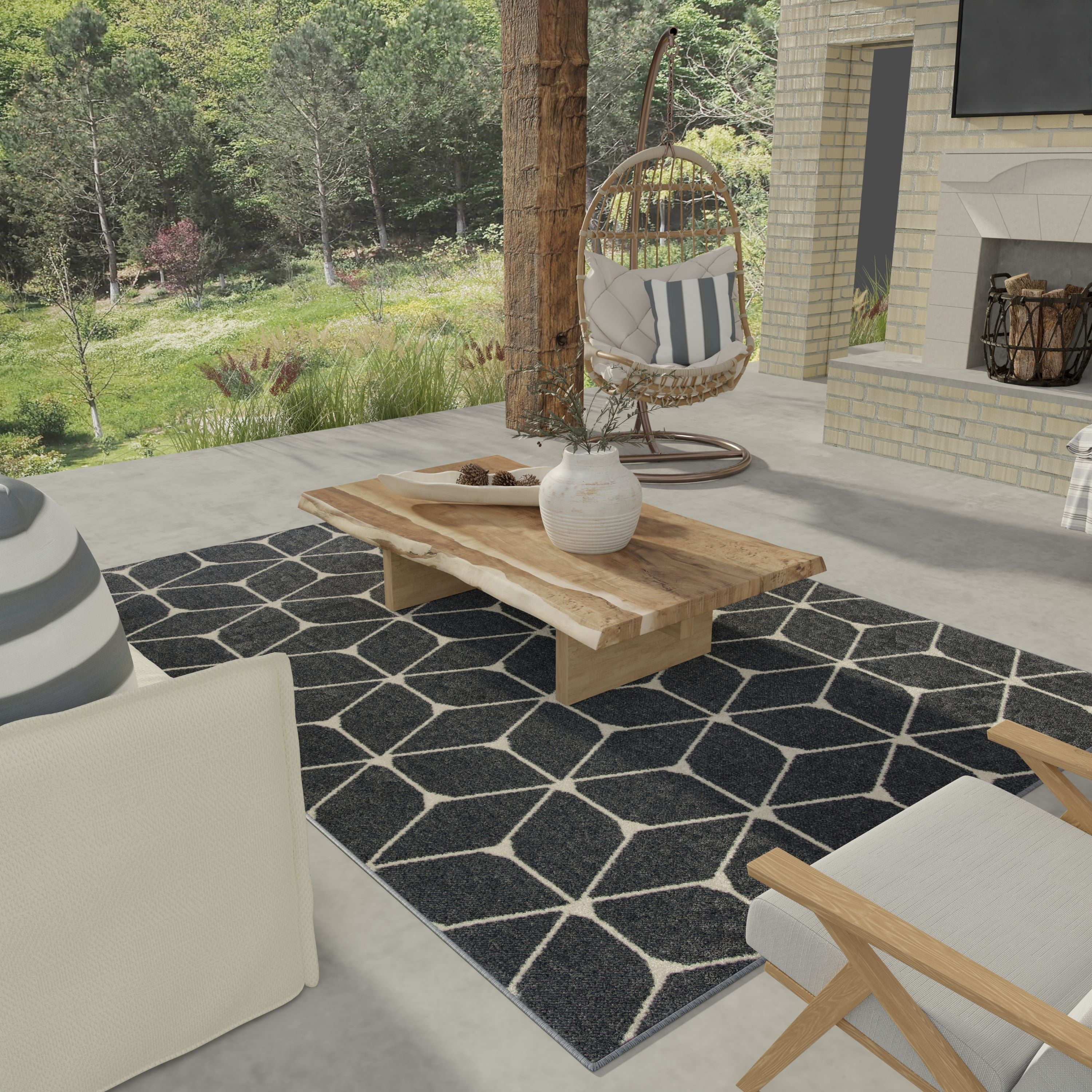 Loomaknoti Terrace Tropic Shamid 3' x 5' Geometric Indoor/Outdoor Accent Rug , Blue/White