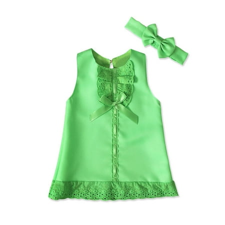 

Girls Summer Dress Maxi Baby Sleeveless Bow +Headband Skirt Sun Dress