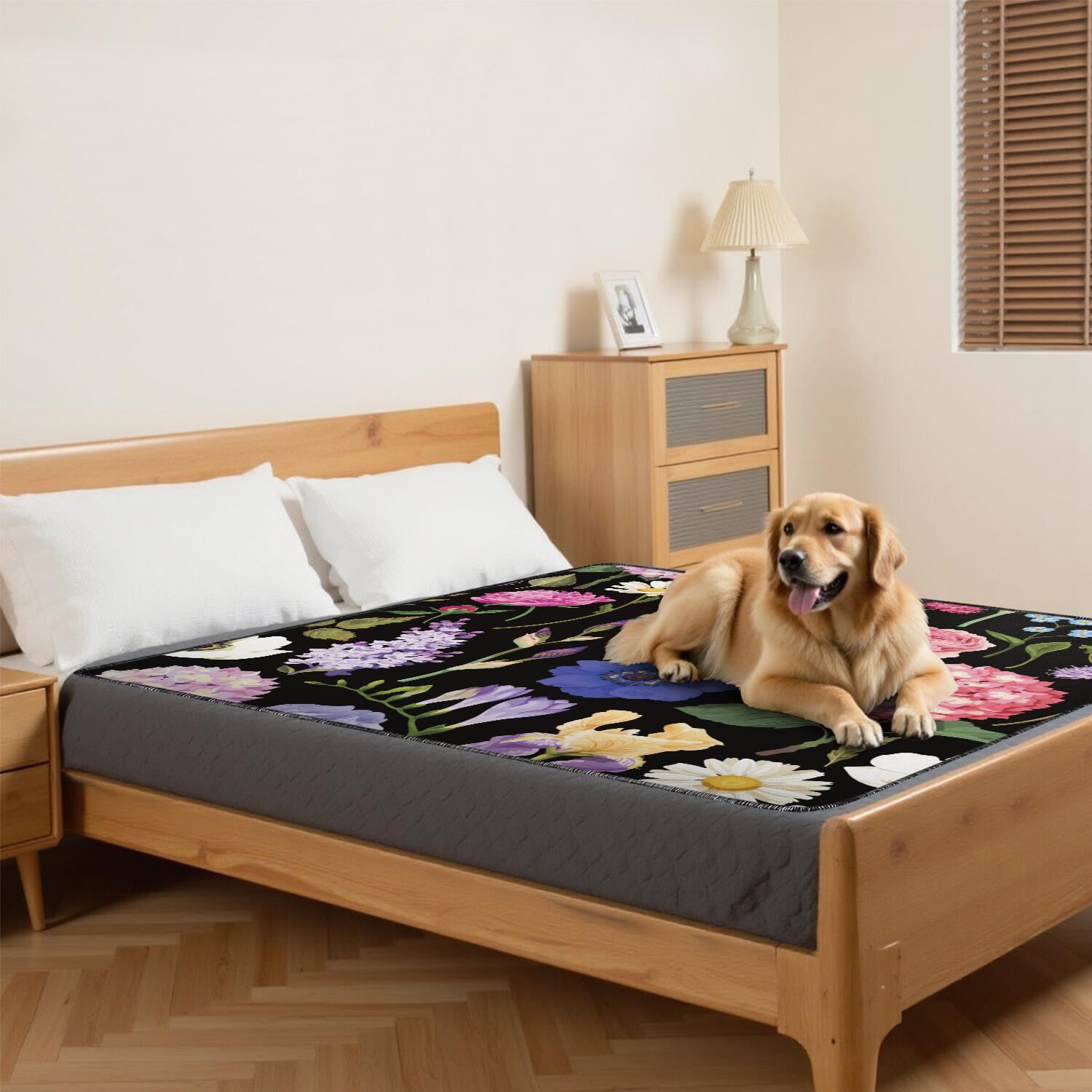 Extra Large 72x72 Inch Dog Pee Pads Washable, Highly Absorbent Reusable Potty Training Pads, Durable Leak-Proof Mat with Floral Design for Indoor Use