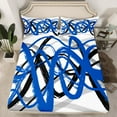thumbnail image 2 of Erosebridal Blue Black Stripes Sheet Set Full,Geometric Geometry Bedding Sets Full Size,Abstract Aesthetic Art Full Sheet Sets,Super Cozy Bedroom Decoration,4-Piece, 2 of 7