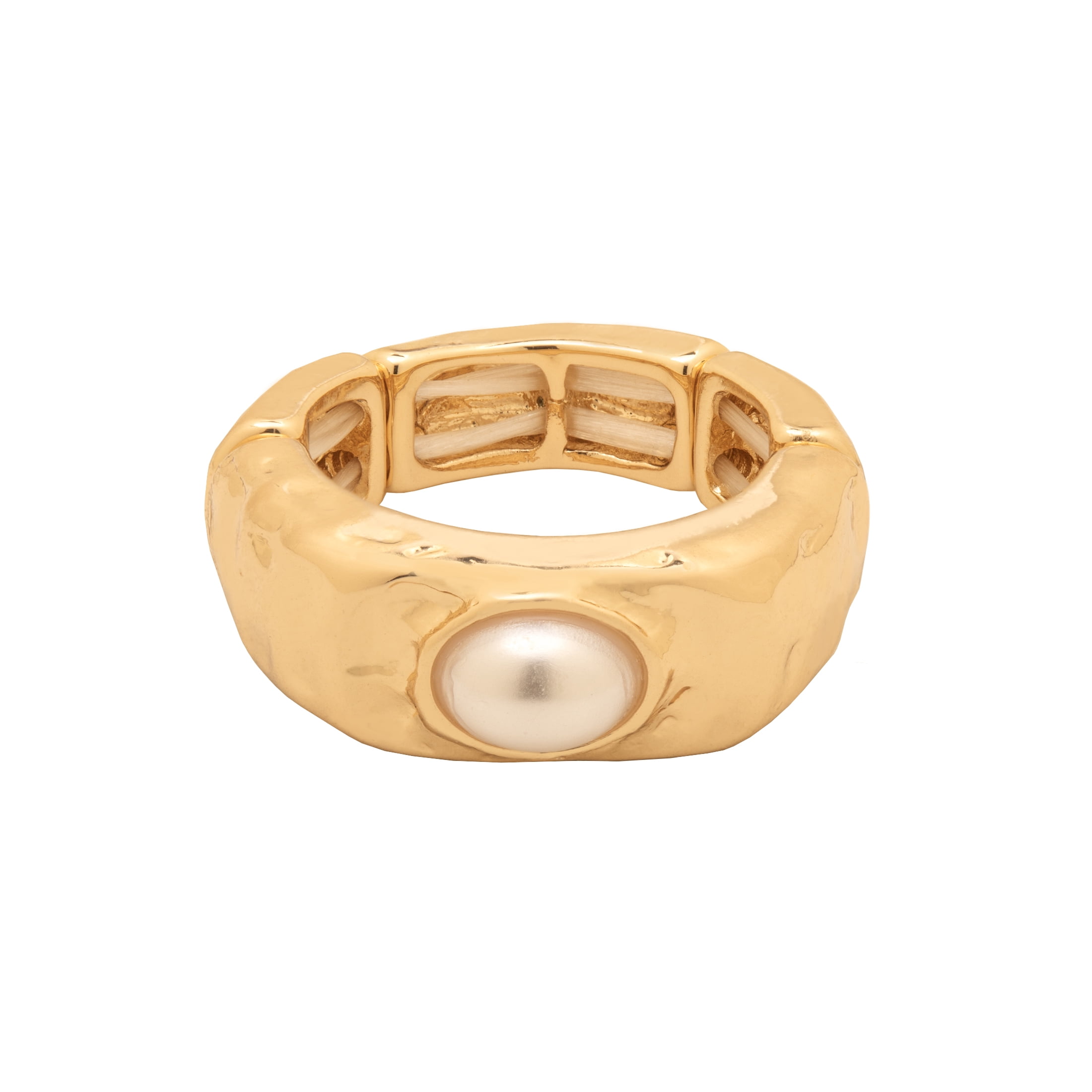 Time and Tru Women's Gold Tone Stretch Ring Set with Faux Pearl Accent Classic Style