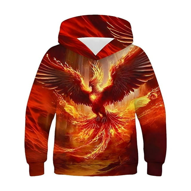 RXIRUCGD T-shirt à Motif à Manches Longues pour Enfants, Animaux Mythiques de Bon Augure Dragon, T-shirt Imprimé à Col Rond, Chandail à Capuchon Cool pour Garçon ( Rouge, Taille : 13-14 Ans )