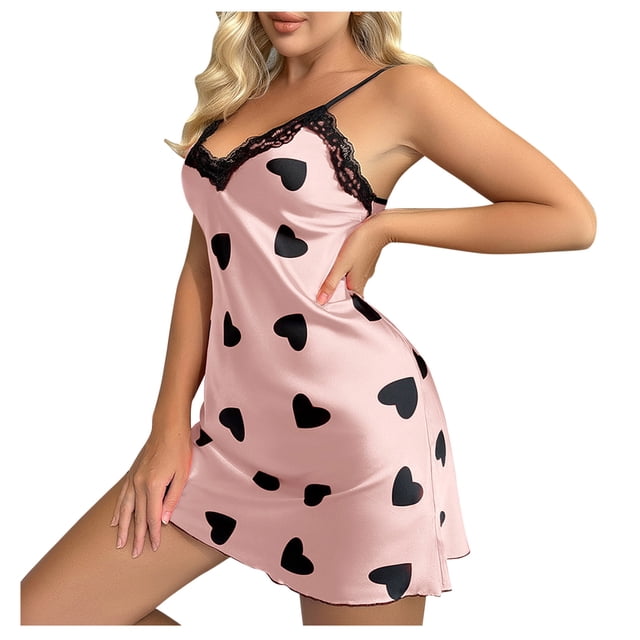 Chemise de Nuit Sans Manches pour Femmes, Chemise de Nuit Imprimée Longueur Genou, Robe de Détente Douce à Col en V pour Femmes, Vêtements de Nuit d'Été Confortables