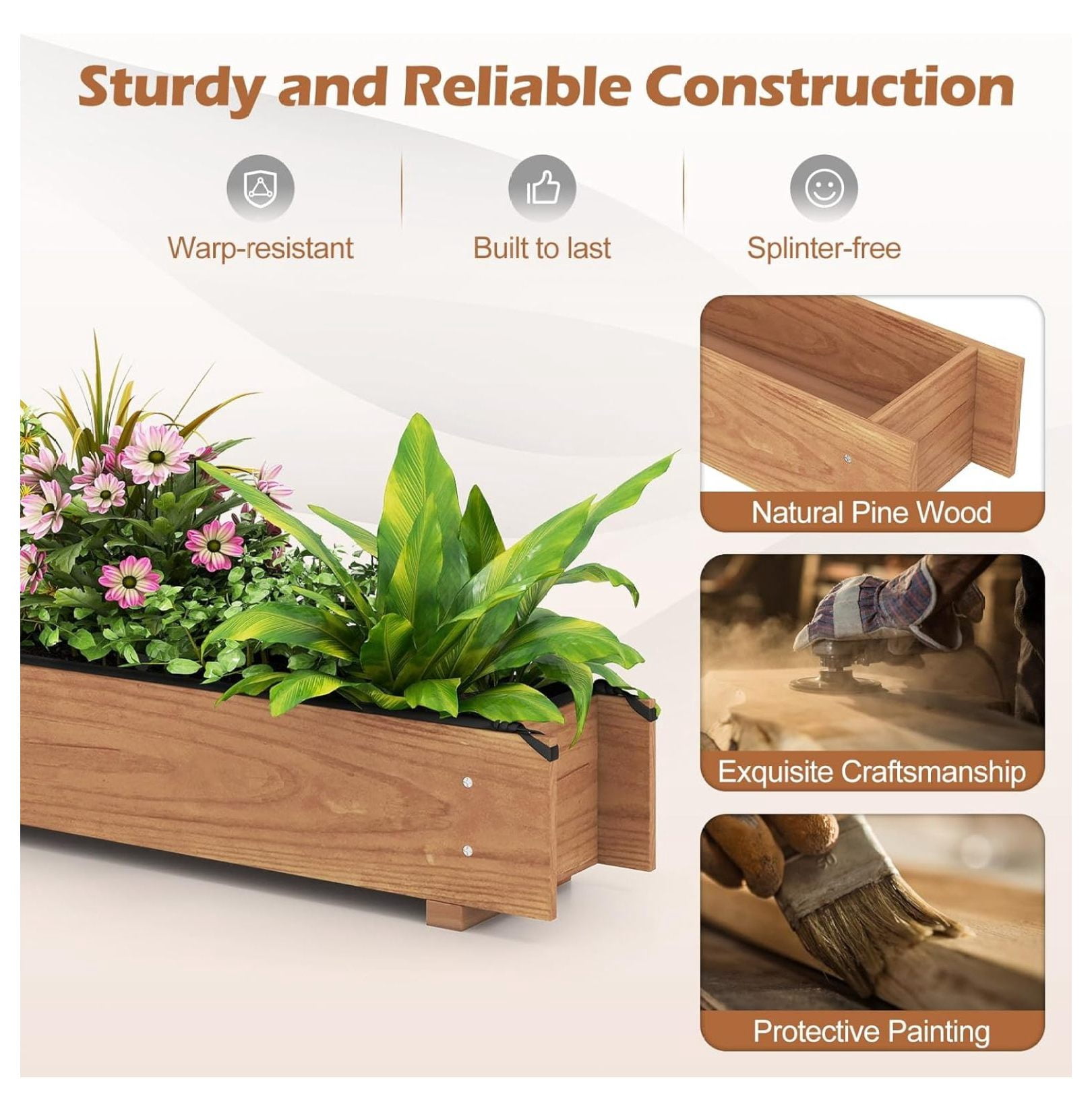 2 Pieces Raised Garden Bed, 36” x 7” x 6.5” Wood Rectangle Planter Box with Drainage Holes, Water-Resistant Paint, Decorative Window Box, Outdoor Garden Bed for Fruit Vegetable Flower