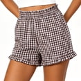 thumbnail image 5 of Cutuoiiu Women's High Waist Gingham Shorts Elastic Ruffled Waist with Ruffle Hem, Casual Summer Beach Shorts with Pockets, 5 of 6
