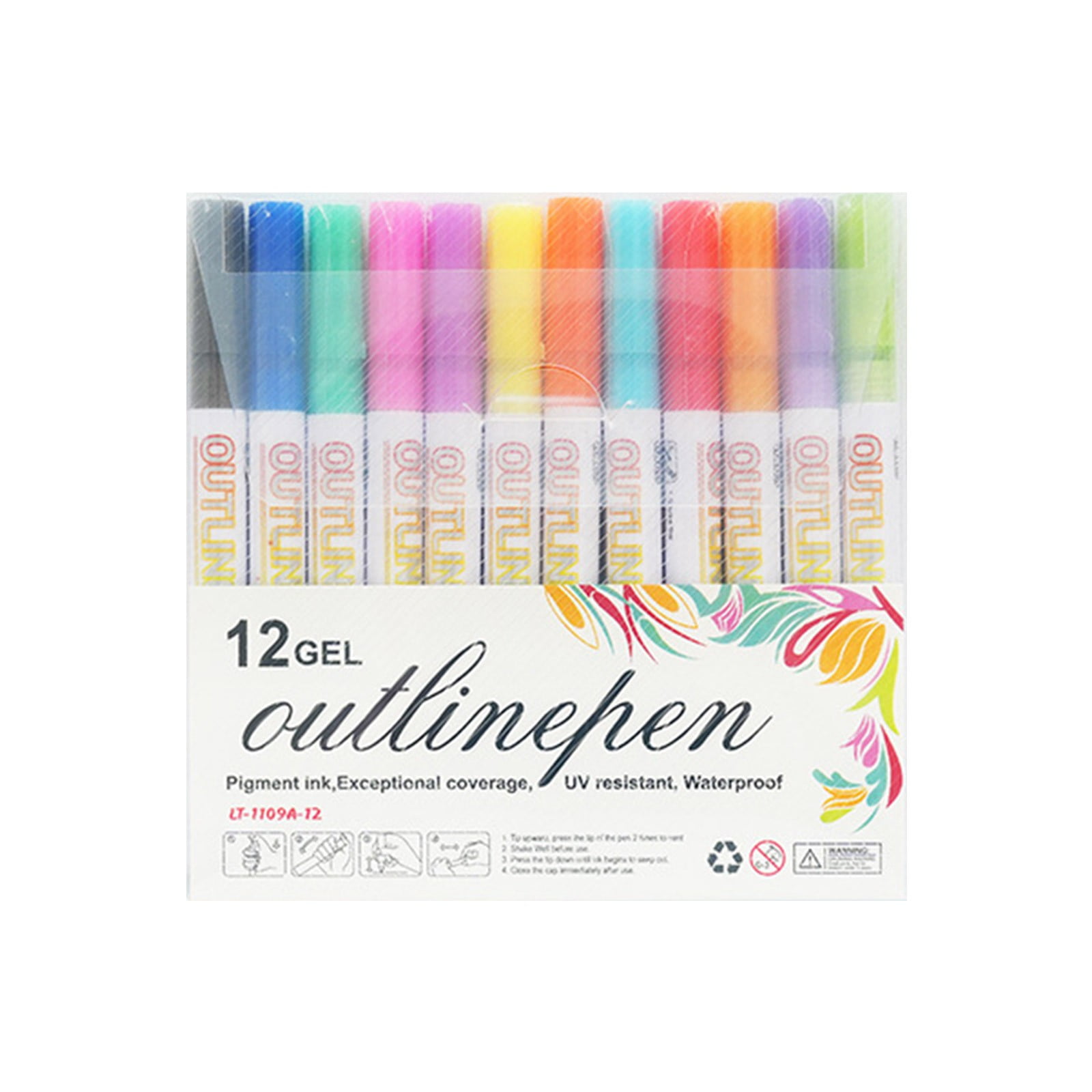 Homesteed Outline Markers 12 Colors Double Line Squiggles Outline Marker Pen Set Metallic Glitter Pens for Birthday Cards Drawing