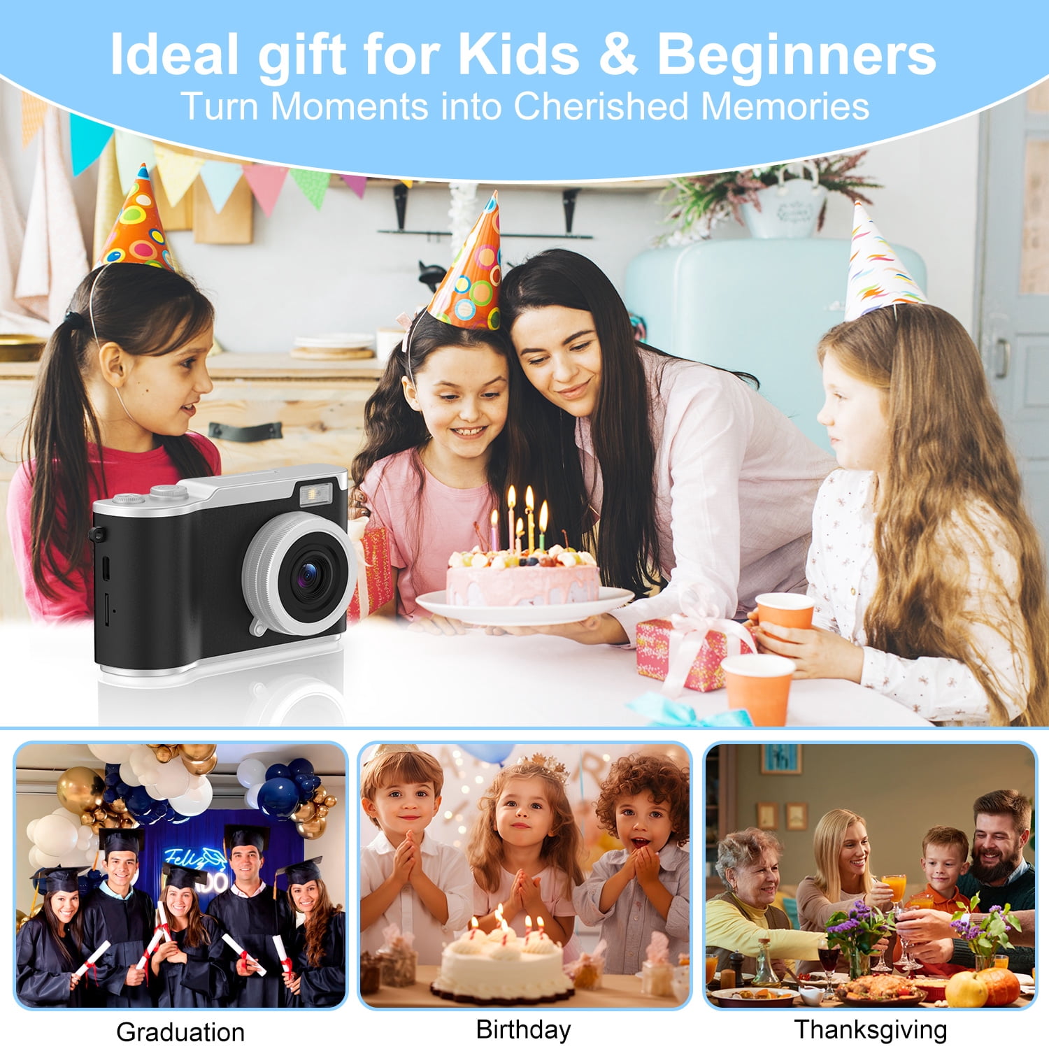 AndHot Digital Camera Kids Camera FHD 1080P 48MP Vlogging Camera with 180°Flip Screen 16X Zoom,Portable Digital Video Cameras Travel Compact Camera Autofocus with 32GB Card for Home or Travel(Black)