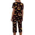 thumbnail image 6 of Women's Halloween Loungewear Set Short Sleeve V Neck Top and Cropped Pants with Pockets Ghost Pumpkin Print Breathable Soft Pajama Set for Home Outdoor Black L, 6 of 6
