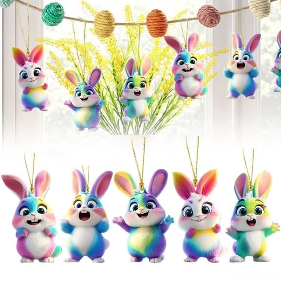CoreLiving Easter Decorative Hanging Ornaments Acrylic Bunny Pendants Spring Easter Cartoon Rabbit Hanging Ornaments for Tree Easter Eggs Decor