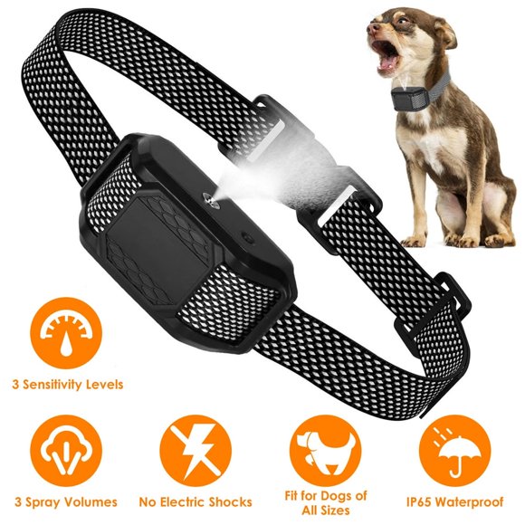 JUNWELL Citronella Dog Bark Collar Spray Bark Collar Anti Barking Control IP65 Waterproof Electric Shocks for Small Medium Large Dogs Black