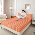 thumbnail image 3 of Castle Fairy Hippie Vertical Stripe Bed Sheets 4-Piece,Bohemian Thin Line Full Size Sheets,Orange Pink White,1 Flat Sheet, 1 Fitted Sheet and 2 Pillowcases, 3 of 7