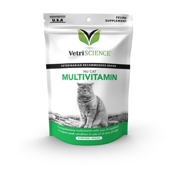 VetriScience NuCat Multivitamin Everyday Health Bite-Sized Cat Chews, fish flavor, 30 chews