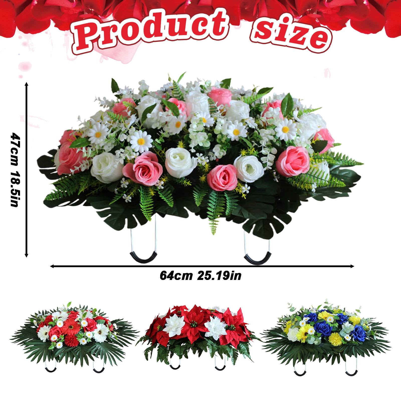 Cemetery Headstone Flower Saddle, Artificial Cemetery Flowers,Outdoor Artificial Floral Headstone Saddle, Bouquets & Cemetery Saddle For Outdoor Memorials,White,25.2x18.5"