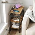 thumbnail image 4 of End Table with Charging Station, Side Table with USB Ports and Outlets, Small Nightstand with 3-Tier Storage Shelf, Bedside Table for Small Spaces, Living Room, Rustic Brown and Black, 4 of 18