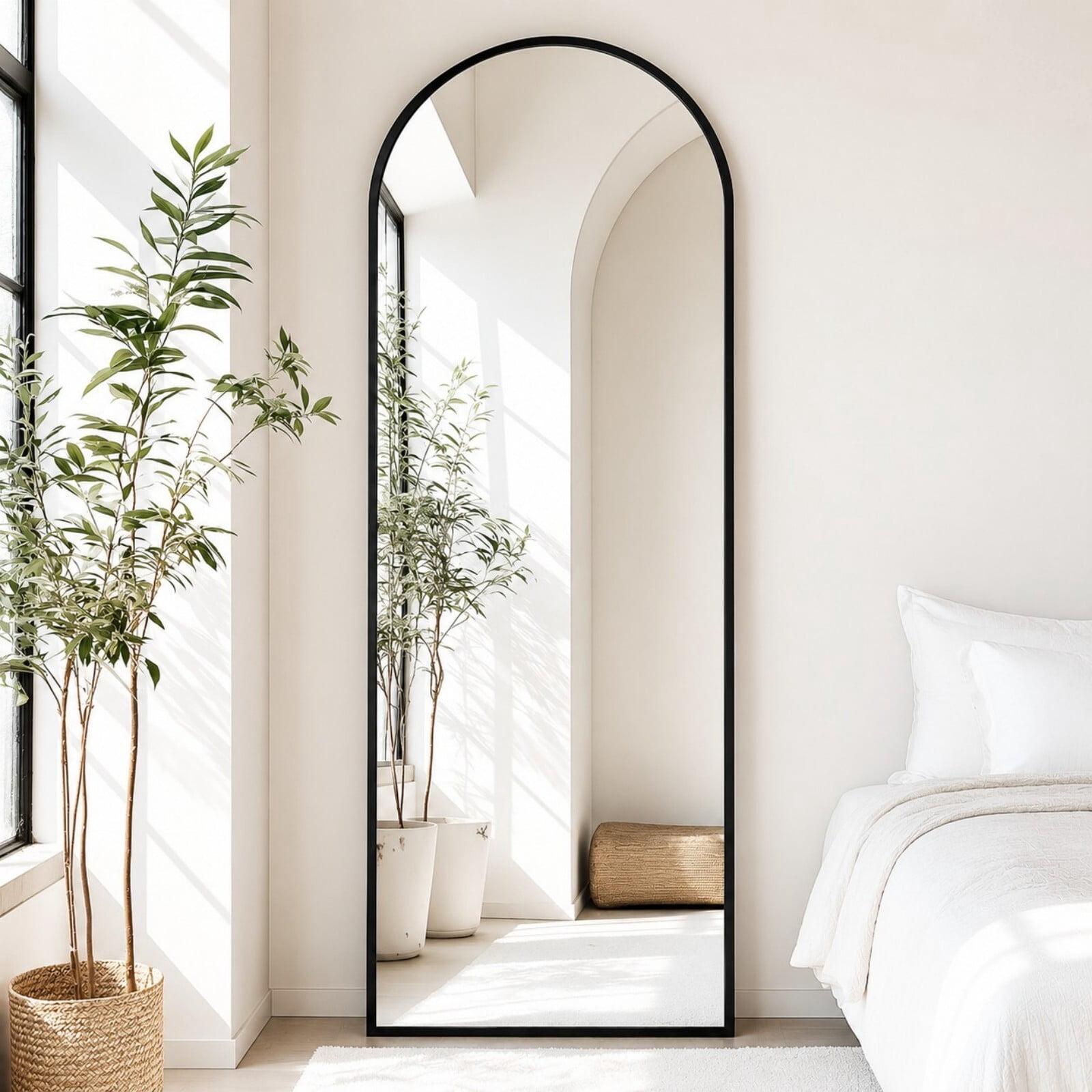 Lumora 16.2"x59" Full Length Arched Standing Floor Mirror, Black