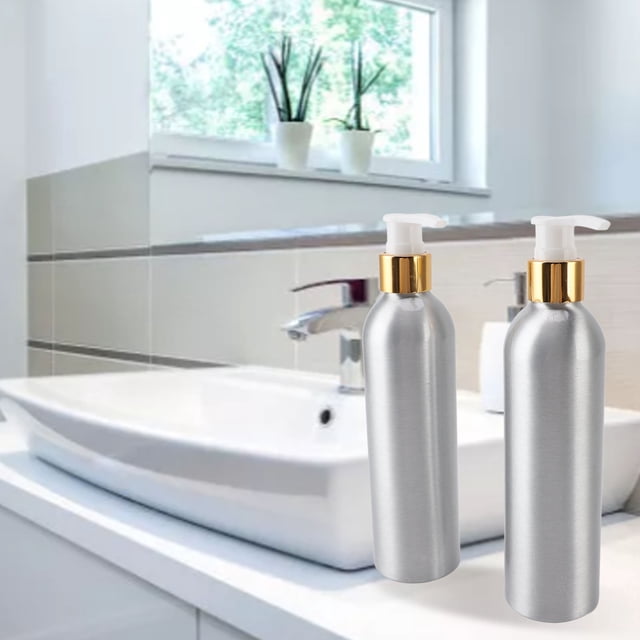 Aluminum Lotion Pump Bottle, Aluminum Pump Bottle Dispenser Refillable Leakproof Prevent Deterioration Reusable 2pcs for Essential Oil for Business Trip