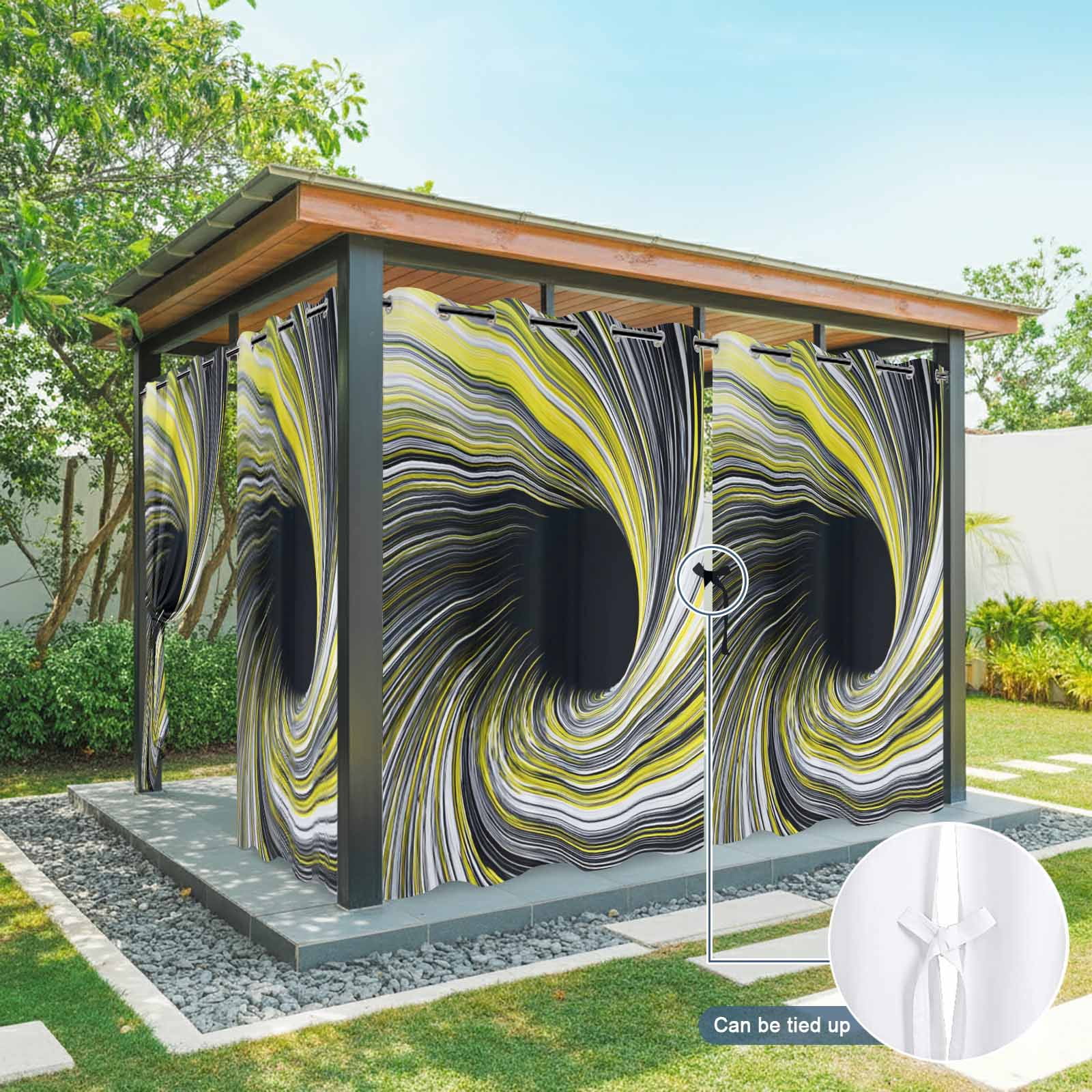 Abstract Swirling Vortex Outdoor Curtains for Patio, Yellow Gray Spiral Lines Dynamic Sunshade Privacy Drapes Grommet Waterproof Outside Curtains for Porch/Cabana/Balcony 54"x 108", 1 Panel