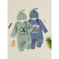 thumbnail image 3 of RUINIXCW 2 Pcs Infant Baby Boy Outfit Long Sleeve Crew Neck Deer/Mallard Duck Print Romper and Hat Set, 3 of 9