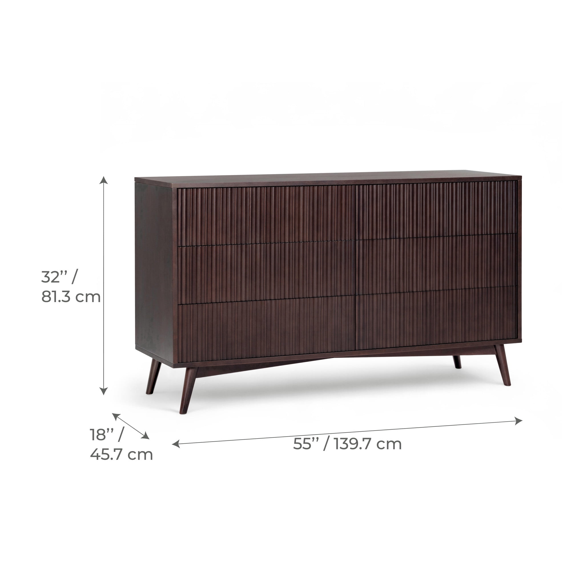 Tremolo Modern Boho 6-Drawer Dresser with Solid Wood & Contemporary Fluted Fronts - Teamson Home