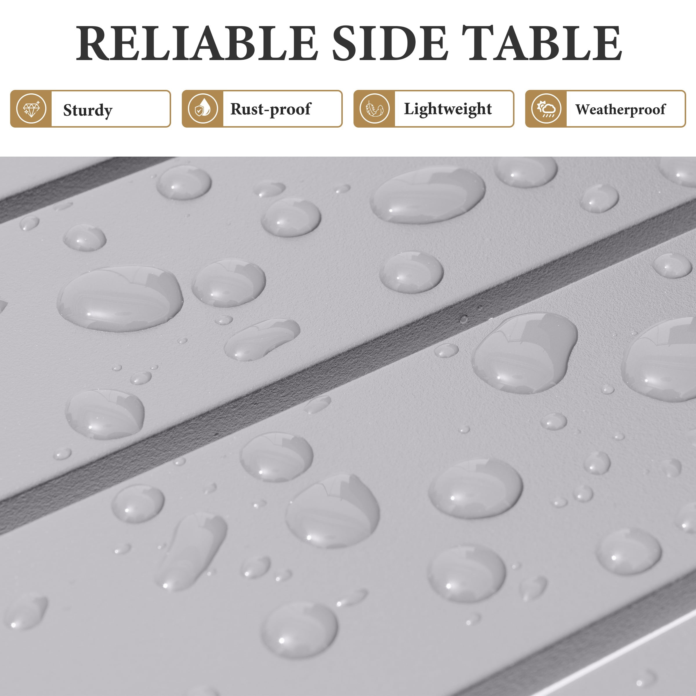 Crestlive Products 2-Pack 15.7" x 15.7" Outdoor Side Table, All-Weather Aluminum Square Patio End Table, Gray
