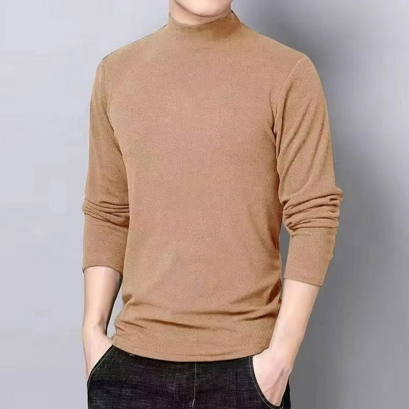 BADHUB Men's Mock Turtleneck Sweater Long Sleeve Casual Basic Thermal Pullover Tops Undershirts Khaki 3XL