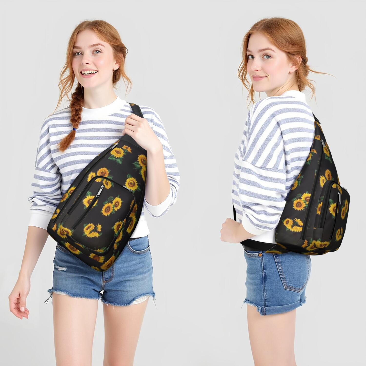 Lightweight Durable Sling Bag with Sunflower Design and Easy Access for Women
