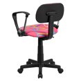 thumbnail image 3 of Chaise de bureau pivotante rose à imprimé tourbillon multicolore avec appuis-bras, 3 of 4