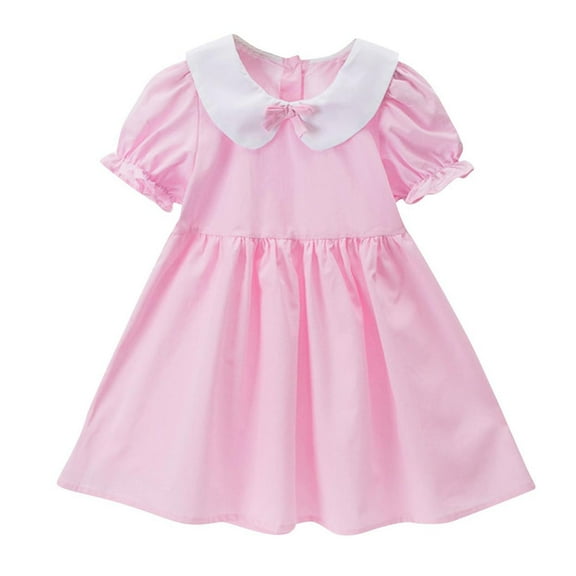 Long Dress Girls Toddler Girl Short Sleeve Dresses Casual Loose Puff Sleeve Collared A-Line Flowy Beach Sundress for Spring Summer Dresses Size 2-6T New Pinks 3T