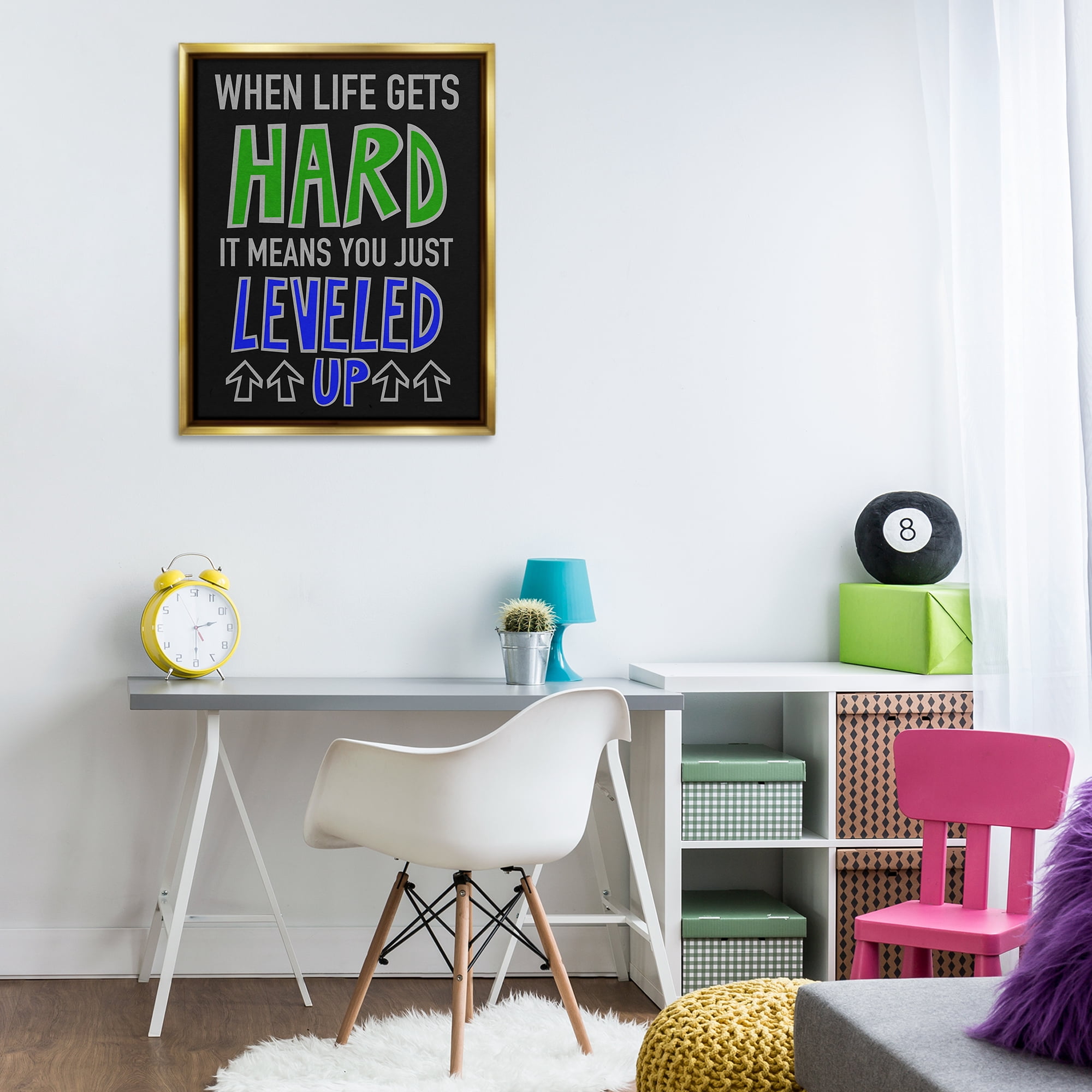 Stupell Industries Leveled Up in Life Typography Painting Gold Floater Framed Art Print Wall Art, 25 x 31
