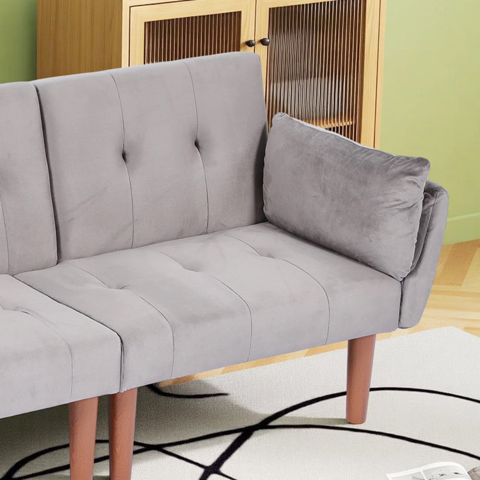 Leumius 72 Inch Futon Sofa Bed,Velvet Futon Couch with Adjustable Backrest and Cupholders,Suitable for Apartment,Living Room,Small Space,Dark Gray