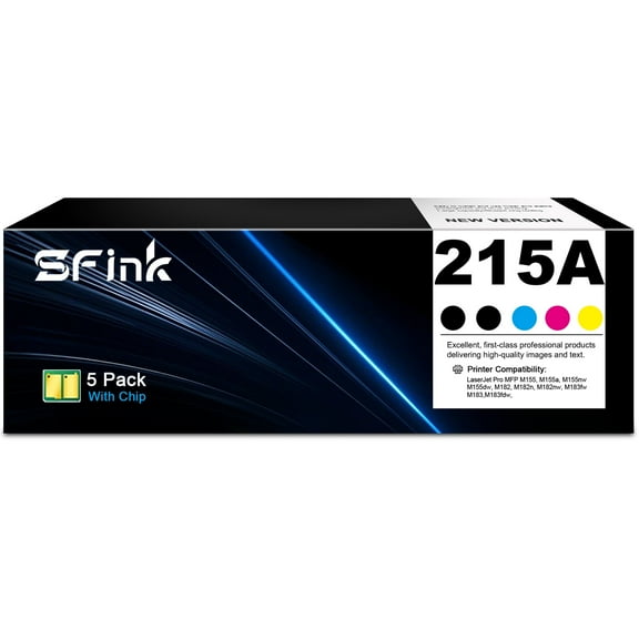 215A 5 Pack Toner Cartridges Compatible for HP 215A W2310A W2311A W2312A W2313A for Color LaserJet Pro MFP M183fw M182n M182nw M182 M183 M155 M155a M155nw (2Black Cyan Magenta Yellow)