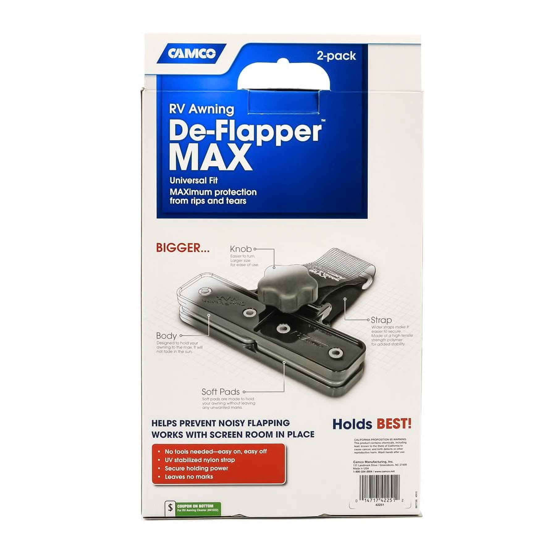 Camco RV Awning De-Flapper Max | Protect RV Awnings from Costly Rips and Tears | 2-Pack, Black (42251)