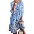 thumbnail image 4 of Xingzhi Robe Vintage Imprimée pour Femmes, Manches 3/4, Col Rond, Bleu Ciel, TTG, 4 of 6