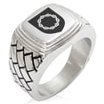 thumbnail image 1 of Stainless Steel Crown of Thorns Adversity Coat of Arms Shield Geometric Pattern Step-Down Biker Style Polished Ring, 1 of 1
