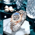 thumbnail image 3 of Women's Sapphire Watches Automatic Mechanical Gold Bracelet Ladies Skeleton Wrist Watch, 3 of 6