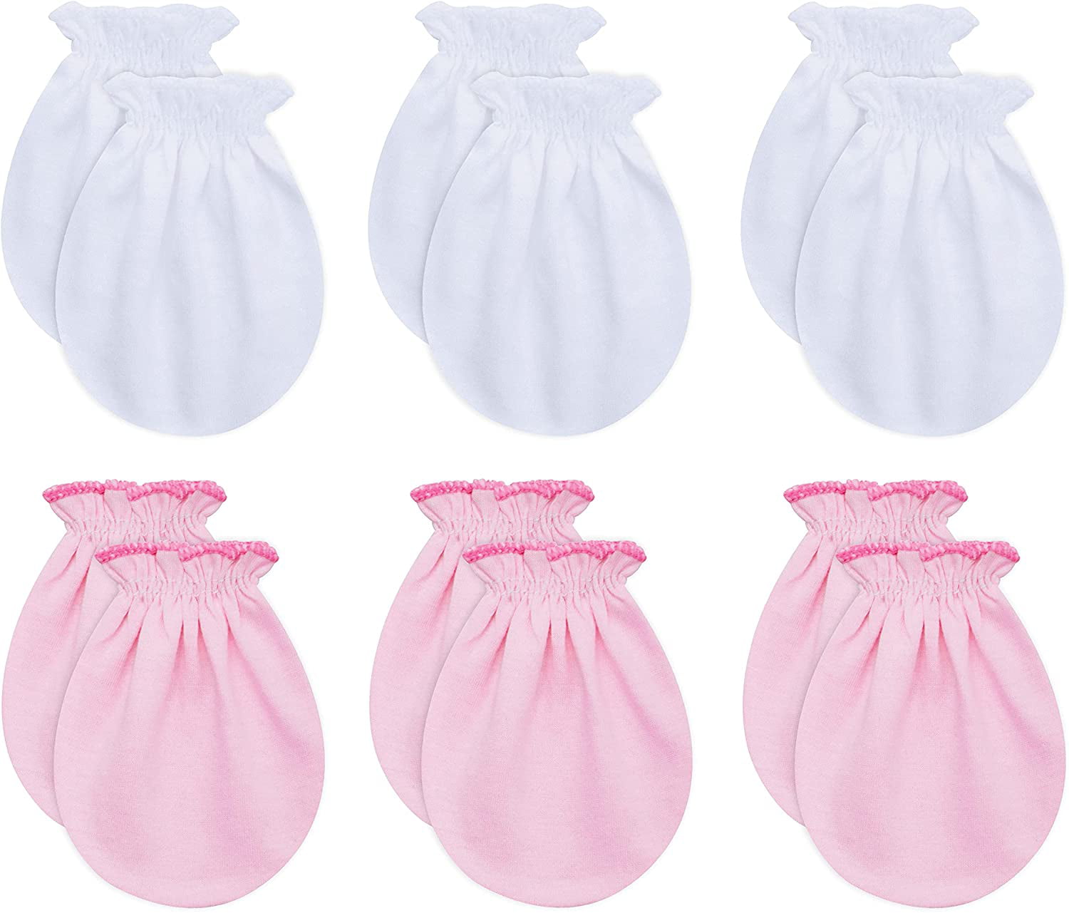 6 Pairs Newborn Baby Cotton Gloves No Scratch Mittens for 0-6 Months Boys Girls 100% Cotton 